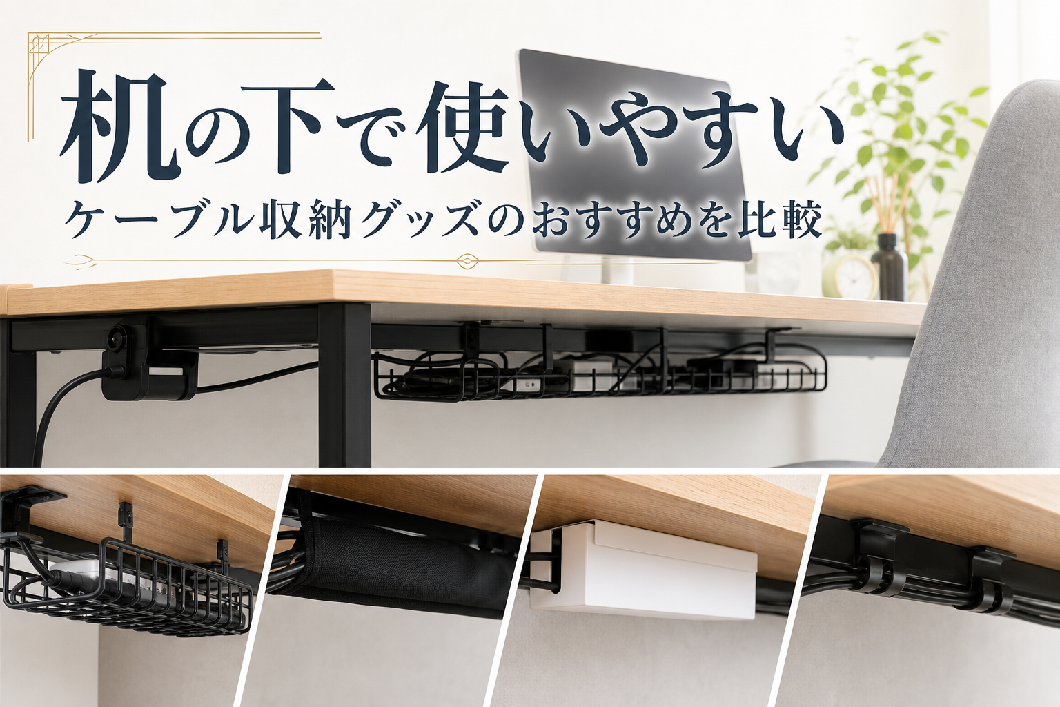 机の下で使いやすいケーブル収納グッズのおすすめを比較