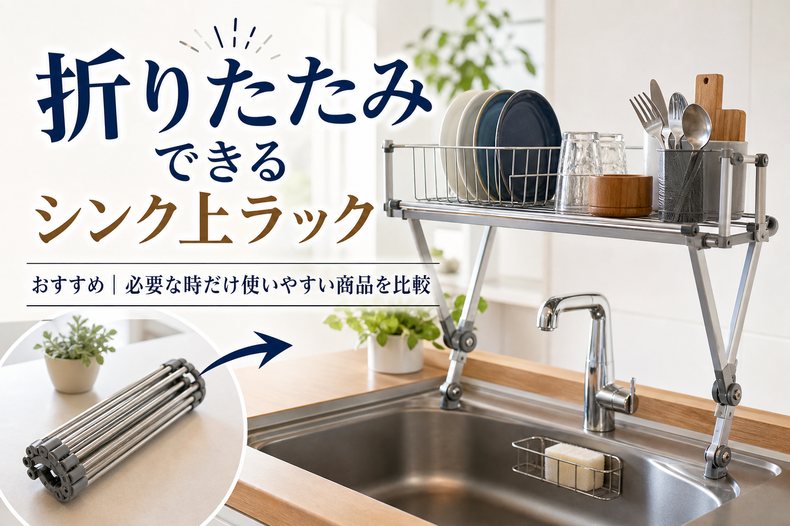 折りたたみできるシンク上ラックのおすすめ|必要な時だけ使いやすい商品を比較