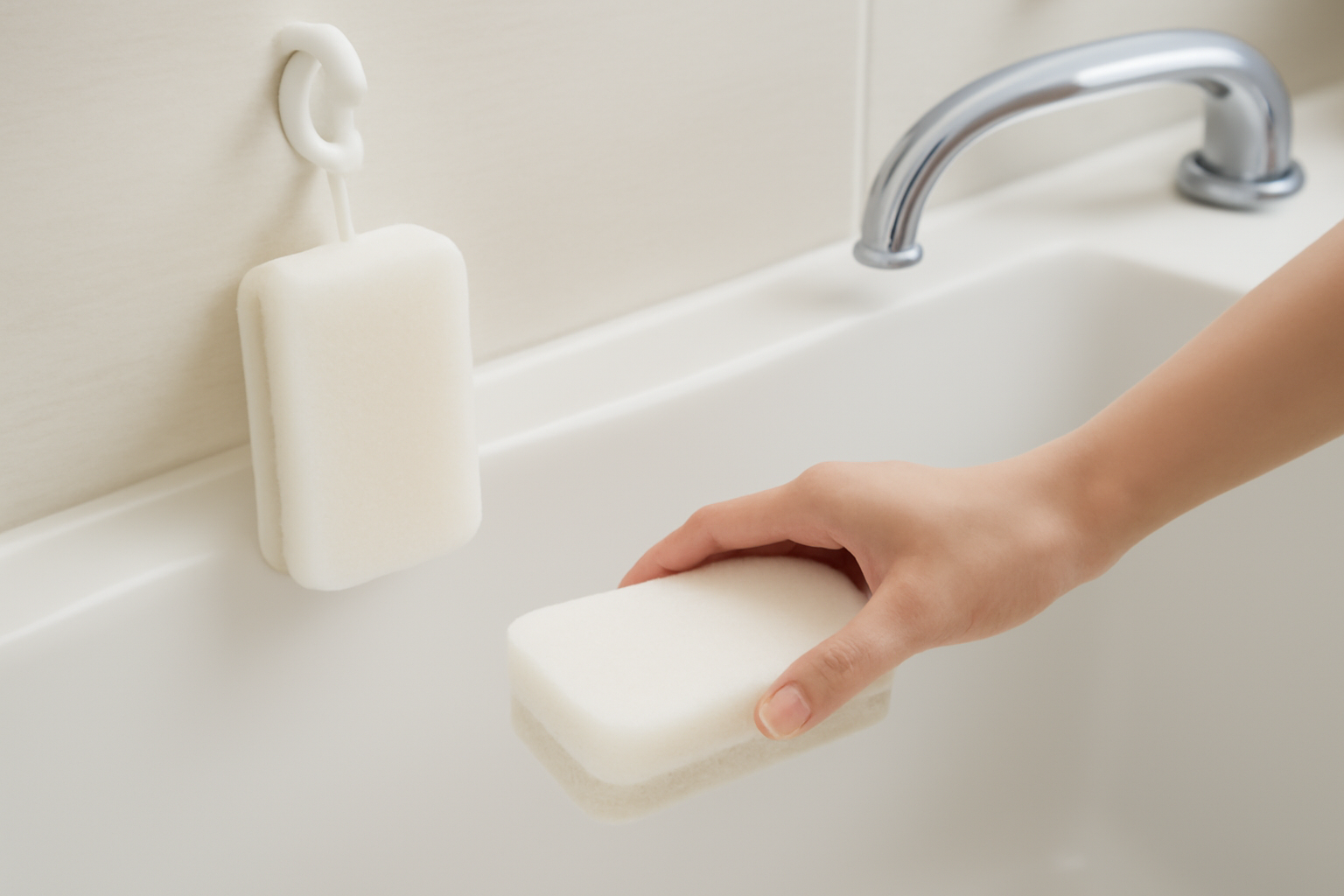 浴槽を傷つけずラクに洗うなら「研磨粒子なしのウレタン＋吊るせるタイプ」がおすすめ！